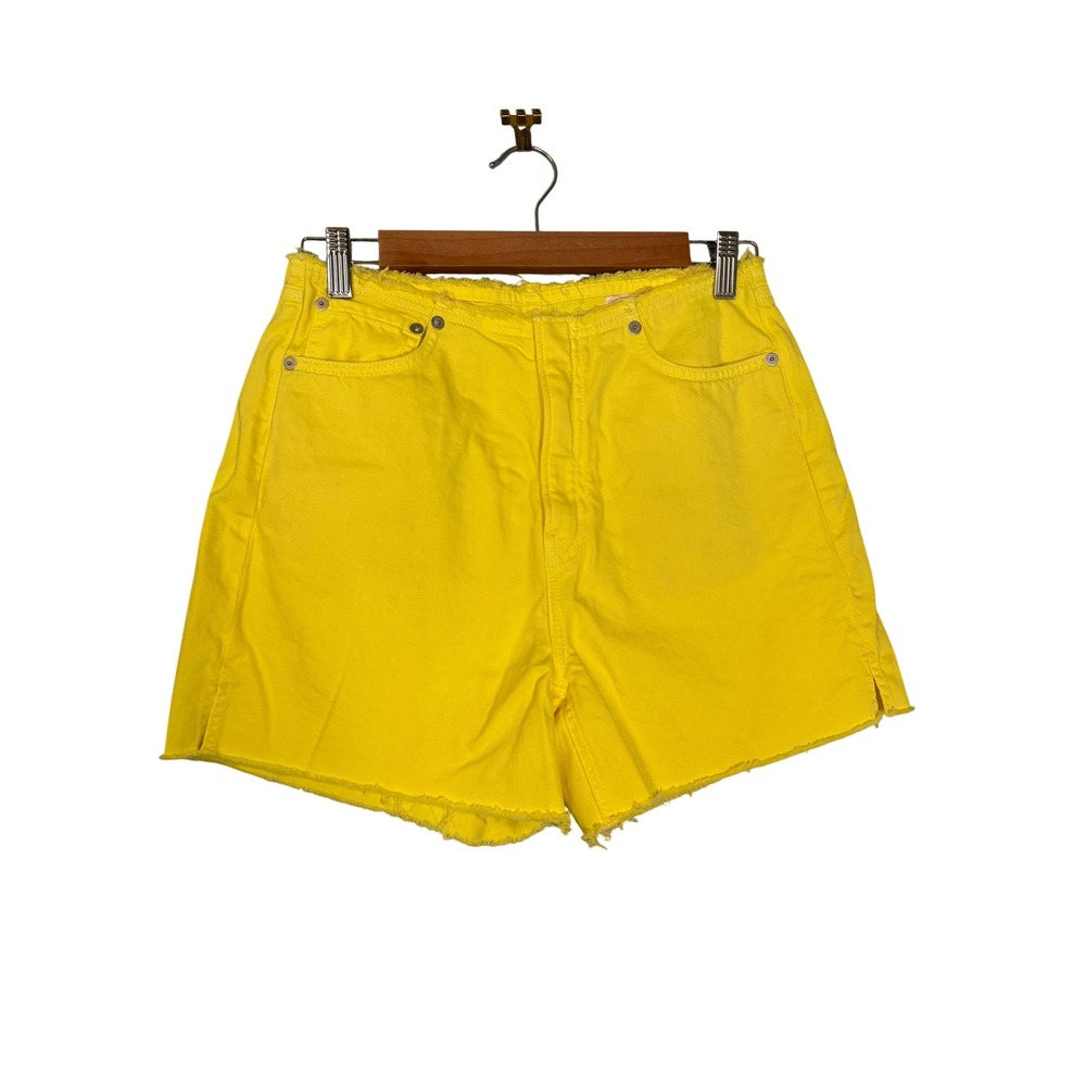 Rag & Bone Neon Yellow High Rise Frayed Raw Hem Denim Shorts 26